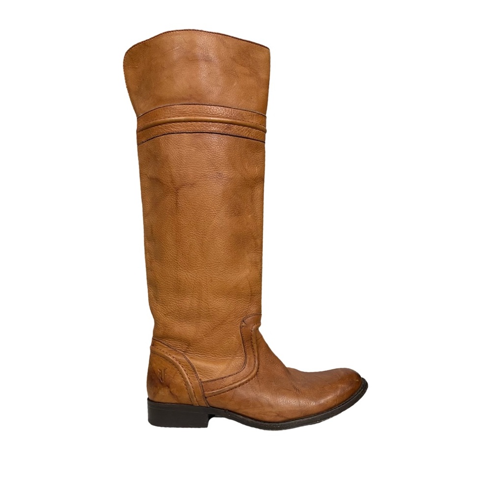 FRYE MELISSA 76442 TRAPUNTO Tan Leather Knee High Riding Boots